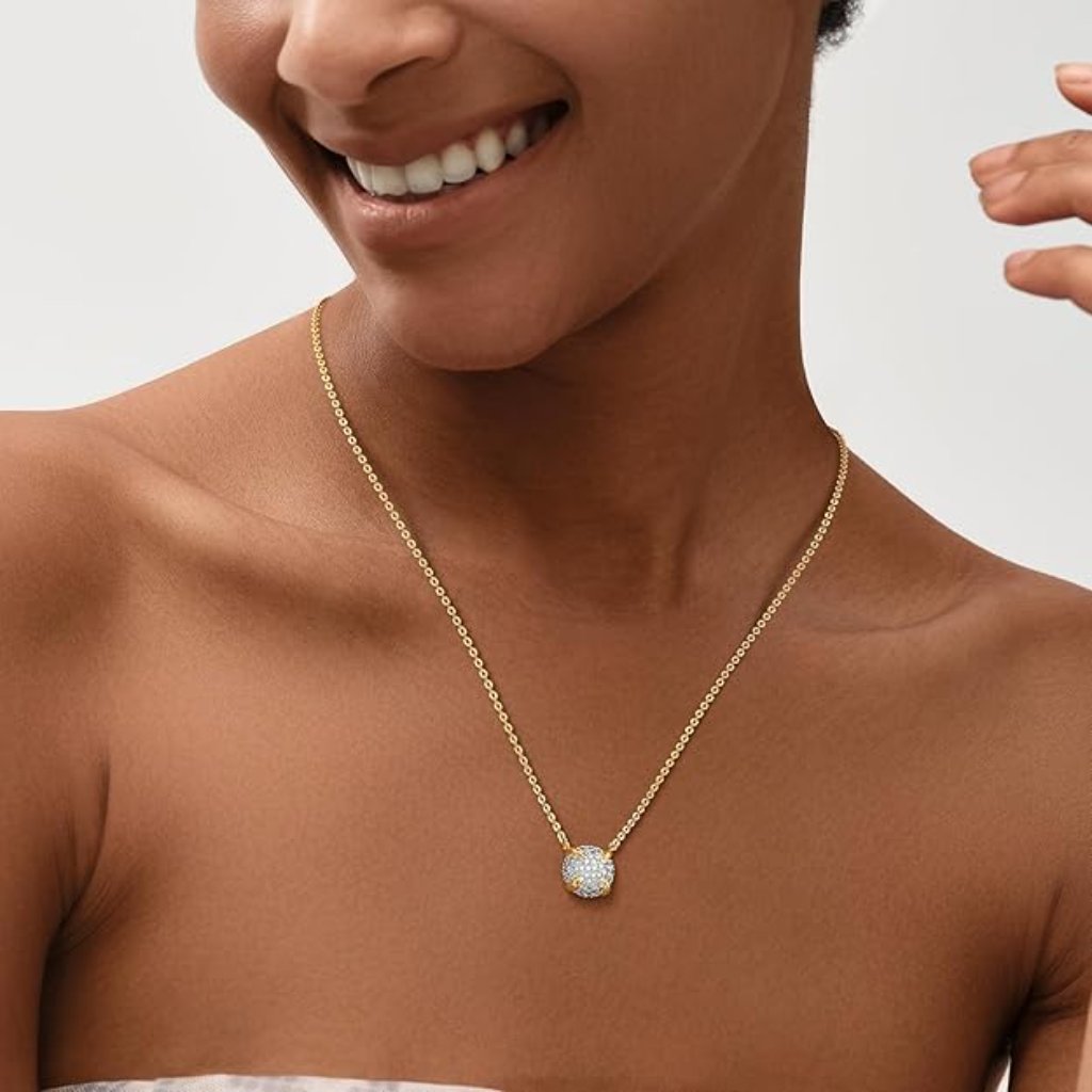Neiman Marcus 18k Gold Plated Round Full Cz Pendant Necklace